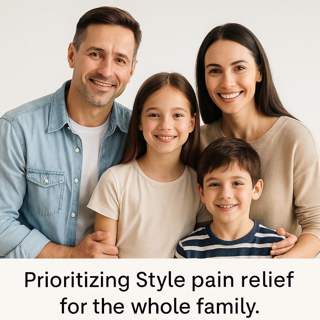 Smiling family portrait showing parents and two children, symbolizing family wellness and chiropractic care.