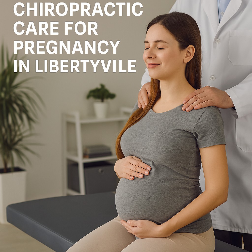 Pregnant patient receiving gentle chiropractic care during the second trimester in Libertyville