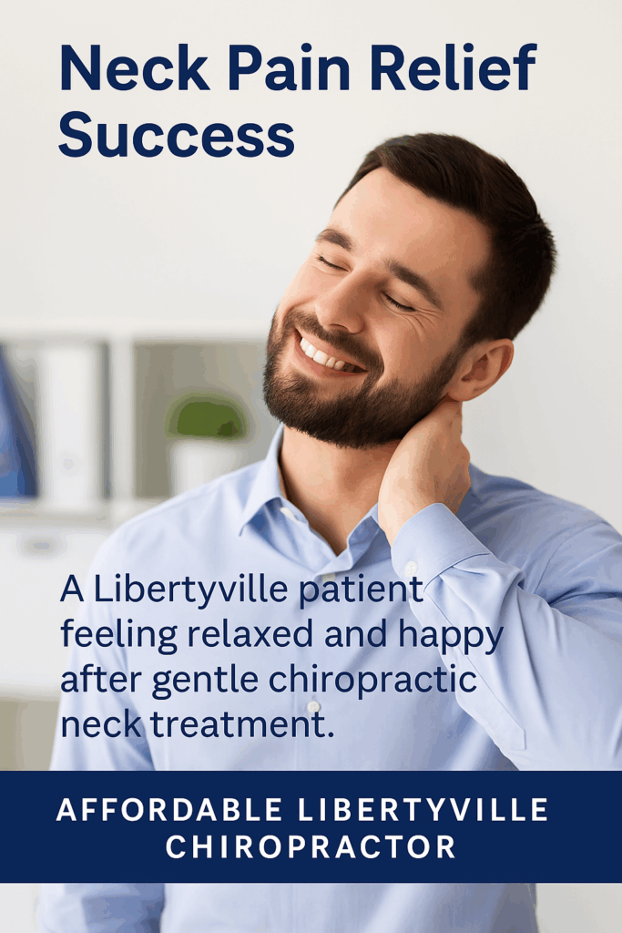 Libertyville patient smiling after neck pain treatment.
